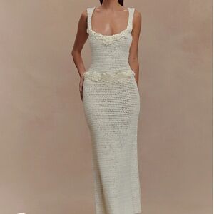 Meshki Cream Crochet Midi Dress